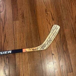 Bauer Autographed Hockey Stick by Stan Mikita and Chris Chelios